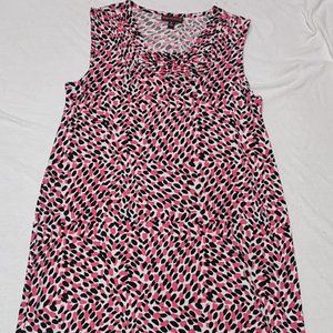 DANA BUCHMAN PINK BLACK WHITE ABSTRACT DOTS SLEEVELESS DRESS RUCHED SIZE XL